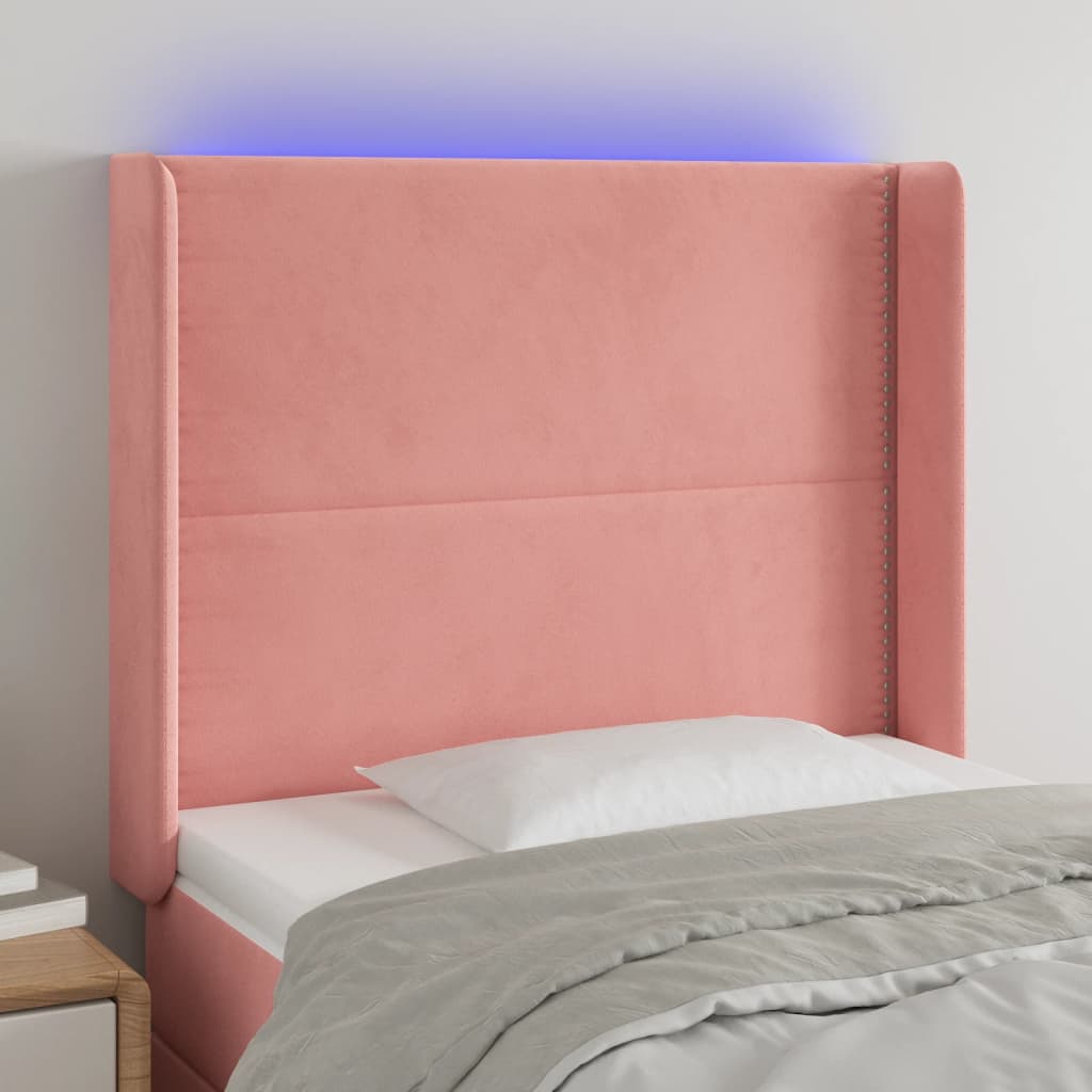 vidaXL Čelo postele s LED ružové 103x16x118/128 cm zamat