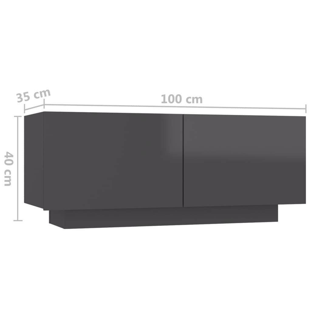 vidaXL Nočný stolík vysokolesklý sivý 100x35x40 cm drevotrieska