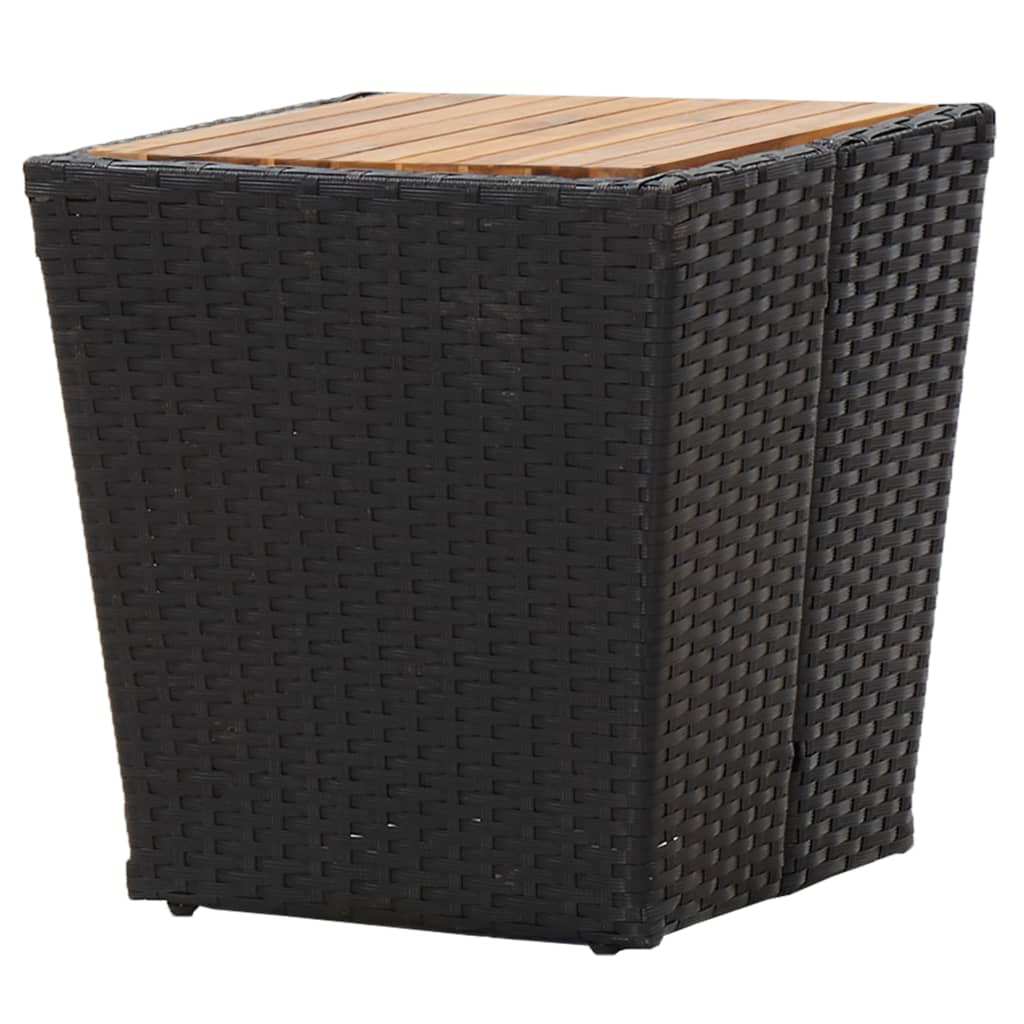 vidaXL Čajový stolík, čierny 41,5x41,5x43cm, polyratan, akáciový masív