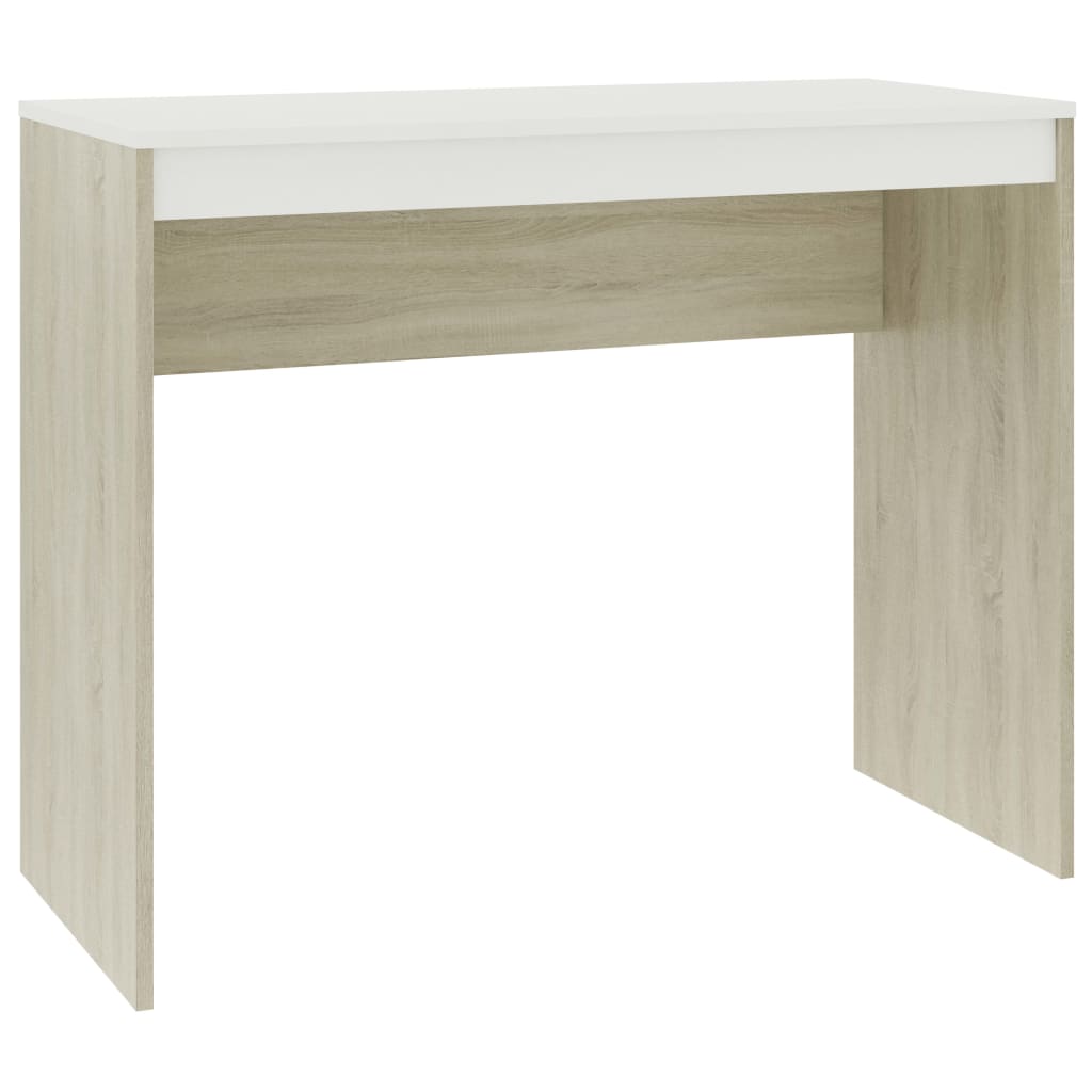 vidaXL Písací stôl, biela a dub sonoma 90x40x72 cm, kompozitné drevo