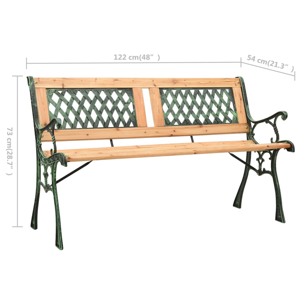 vidaXL Záhradná lavička 122 cm liatina a jedľové drevo