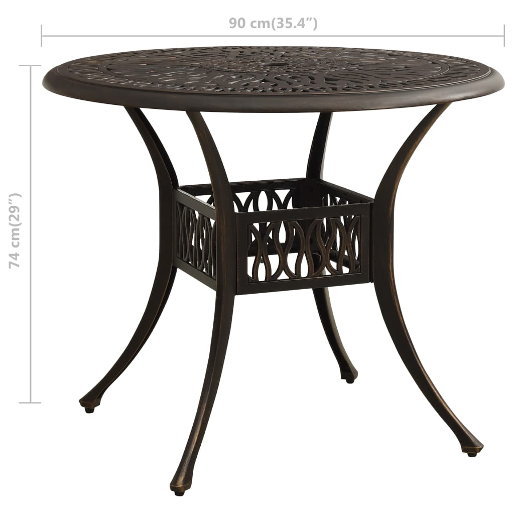 vidaXL Záhradný stôl bronzový 90x90x74 cm liaty hliník