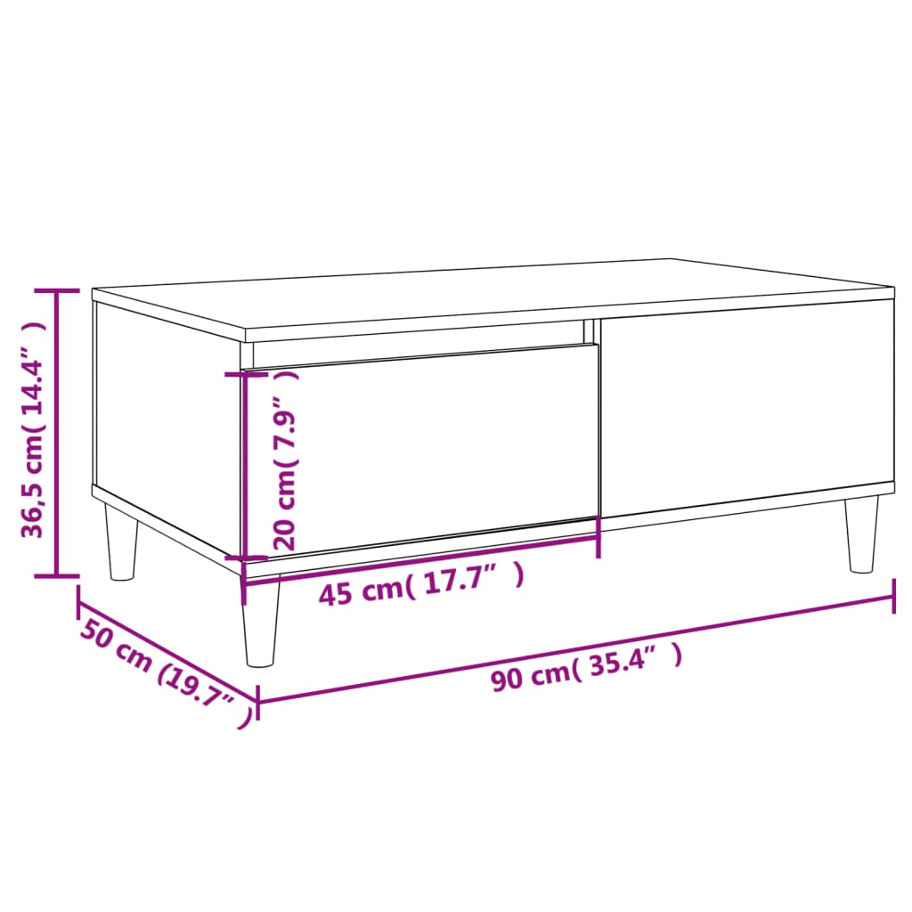 vidaXL Konferenčný stolík biely 90x50x36,5 cm spracované drevo