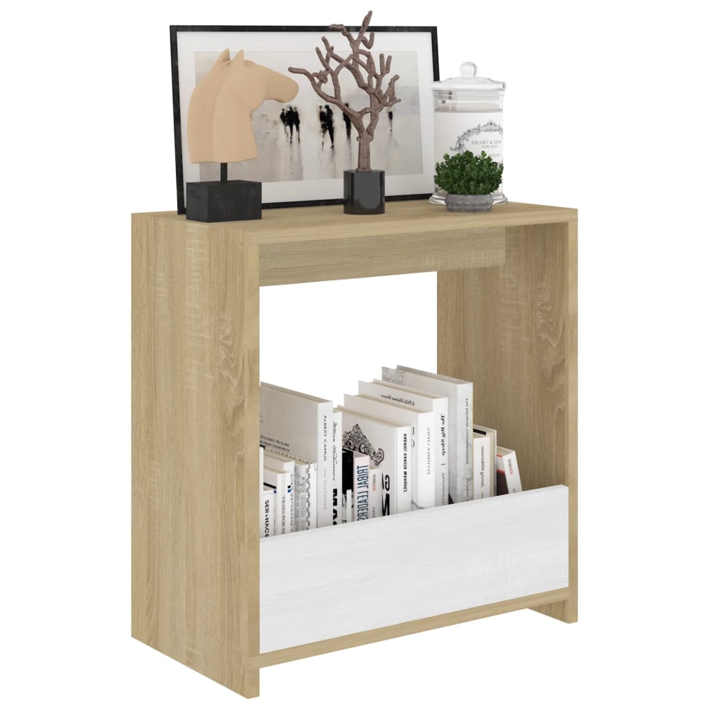 vidaXL Príručný stolík, biela a sonoma 50x26x50 cm, kompozitné drevo