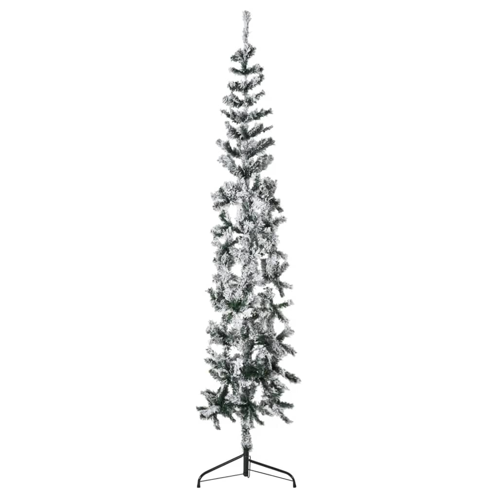 vidaXL Úzky zasnežený umelý vianočný polovičný stromček 180 cm