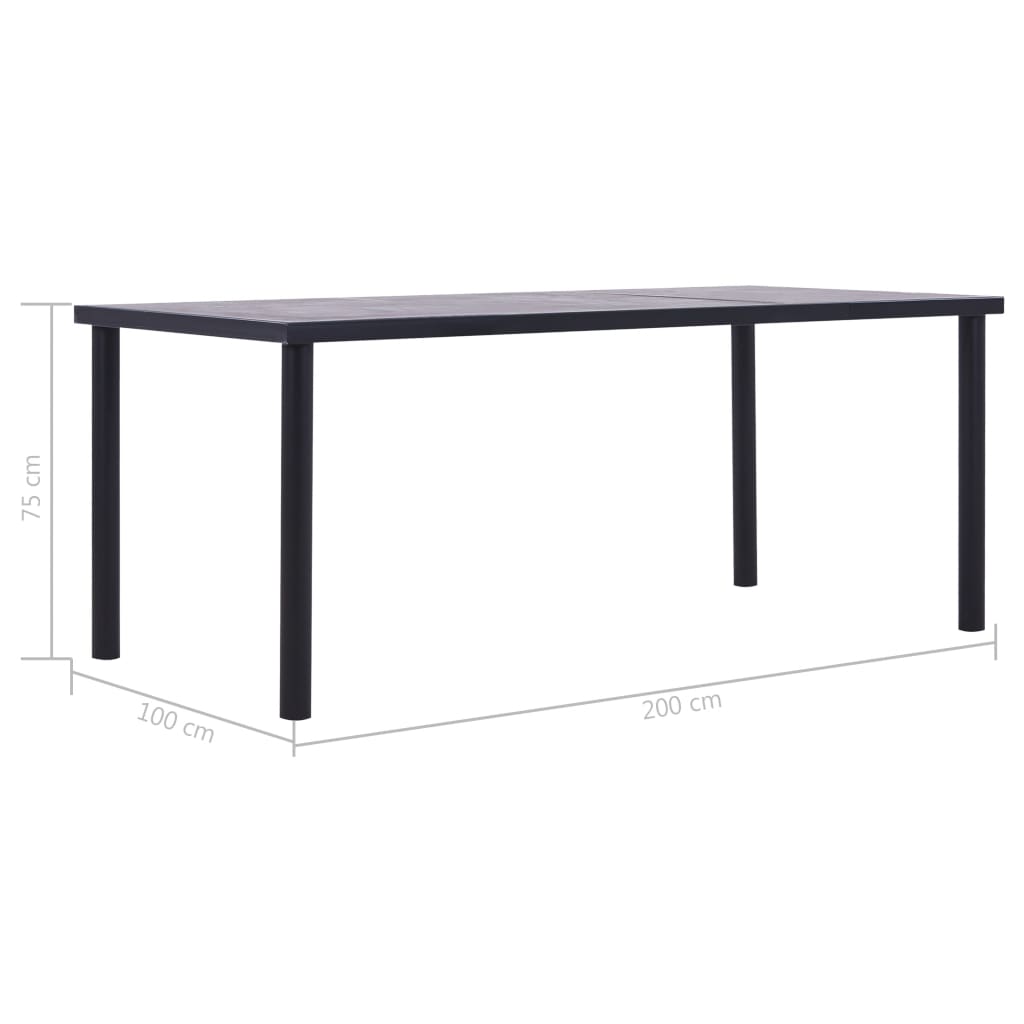 vidaXL Jedálenský stôl, čierna a betónovo sivá 200x100x75 cm, MDF