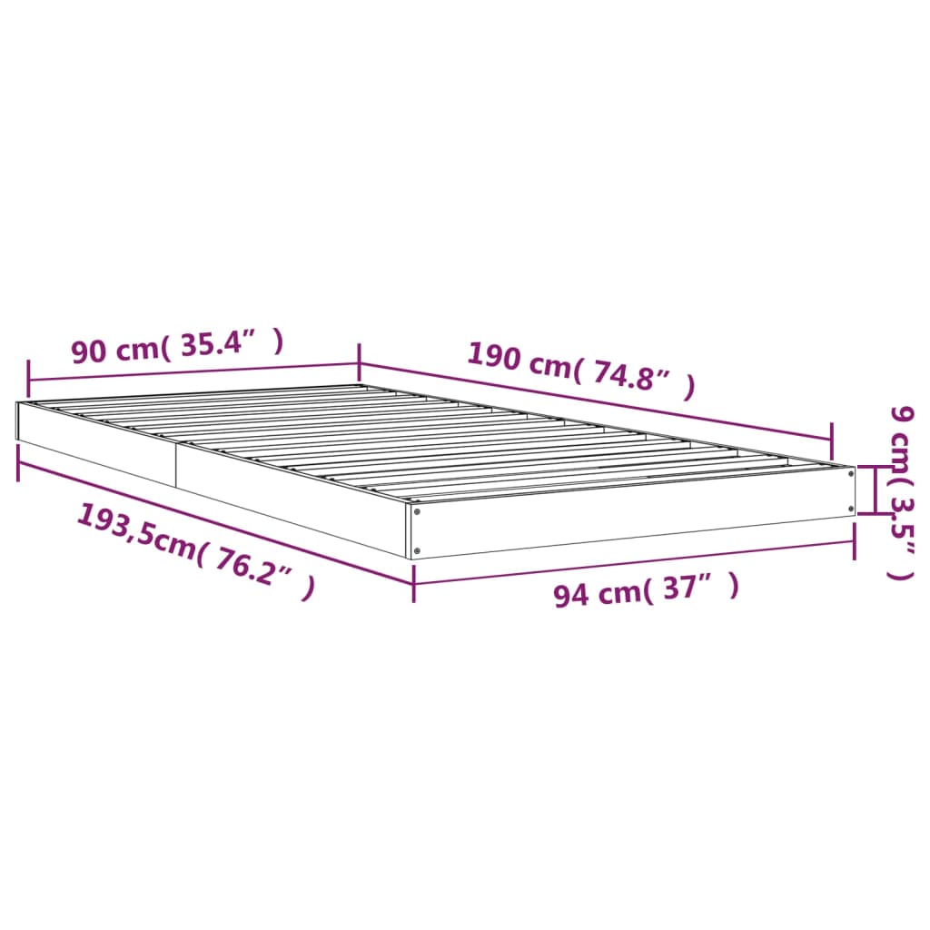 vidaXL Posteľný rám sivý 90x190 cm borovicový masív jednolôžko
