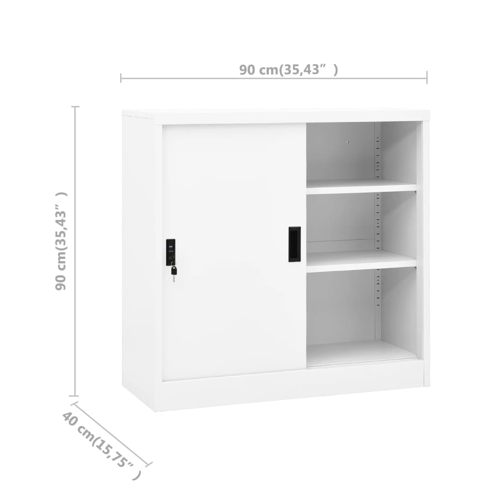 vidaXL Kancelárska skriňa s posuvnými dverami biela 90x40x90 cm oceľ