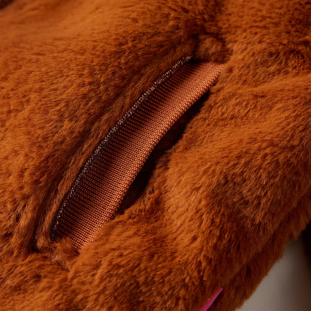 Detská bunda s kapucňou z umelej kožušiny koňaková 92