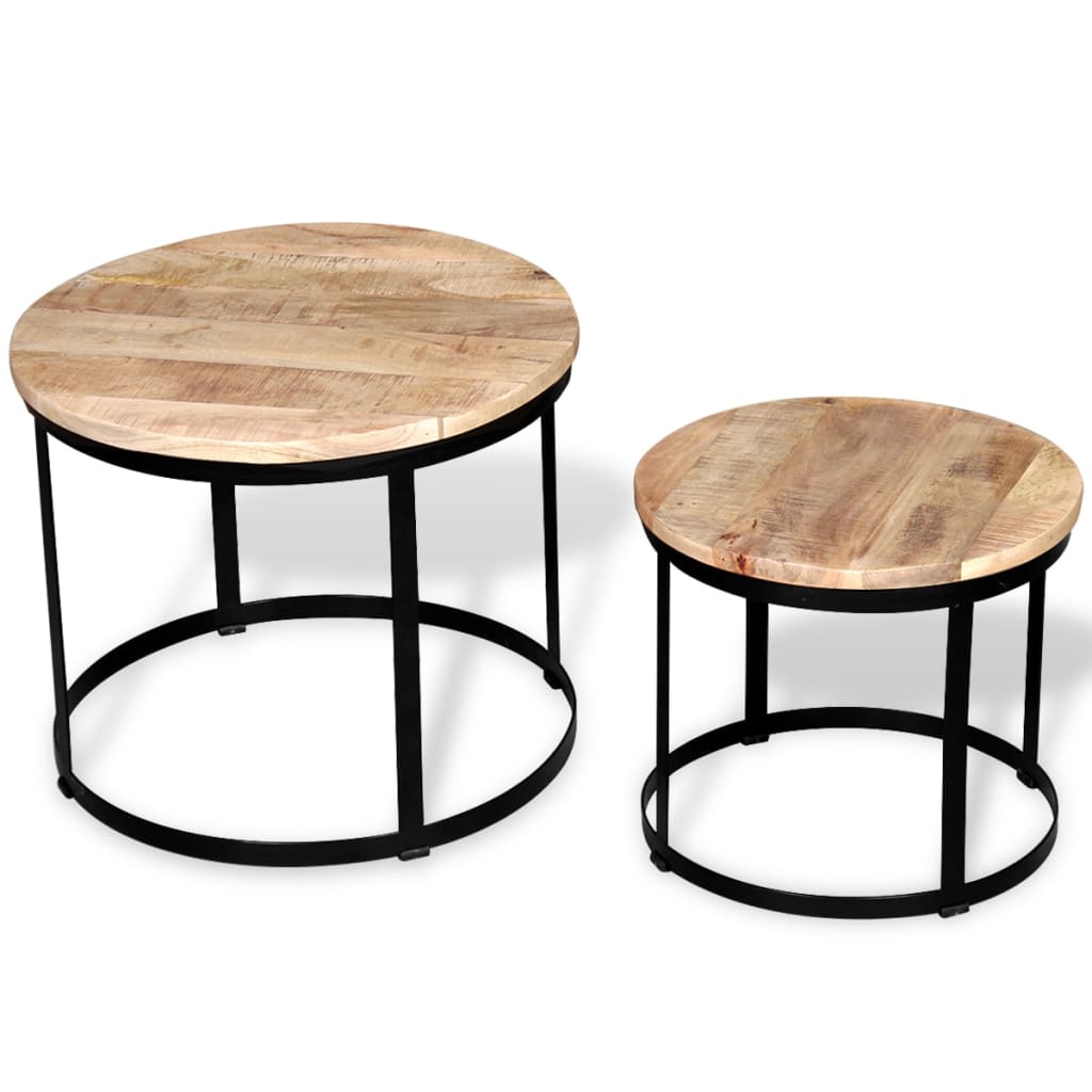 vidaXL Konferenčný stolík zo surového mangového dreva, 2 ks, okrúhly, 40 cm/50 cm