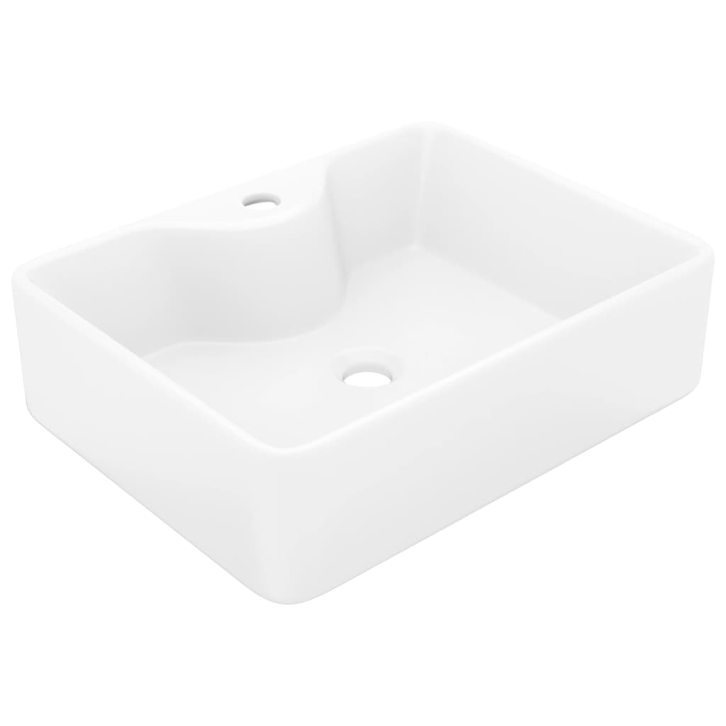Biele štvorcové keramické umývadlo do kúpeľne s otvorom na batériu