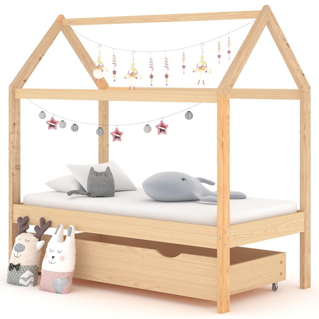 vidaXL Detský posteľný rám so zásuvkou borovicový masív 70x140 cm