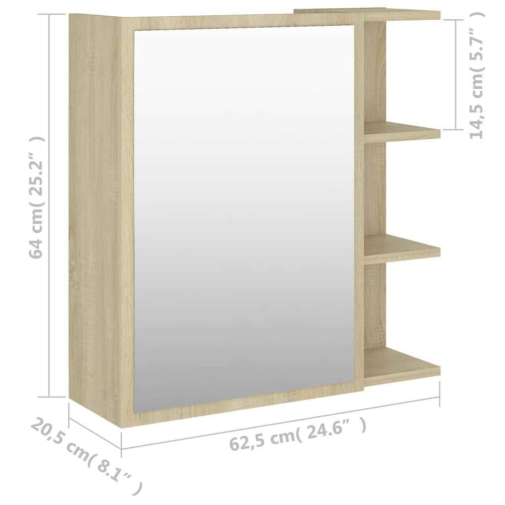 vidaXL Skrinka so zrkadlom, sonoma 62,5x20,5x64 cm, kompozitné drevo