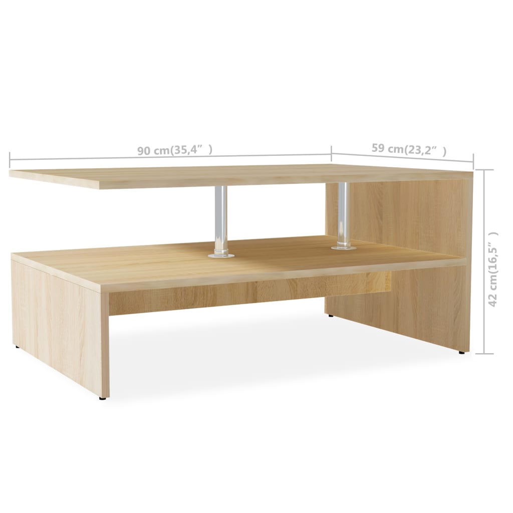 vidaXL Konferenčný stolík, drevotrieska, 90x59x42 cm, dubová farba