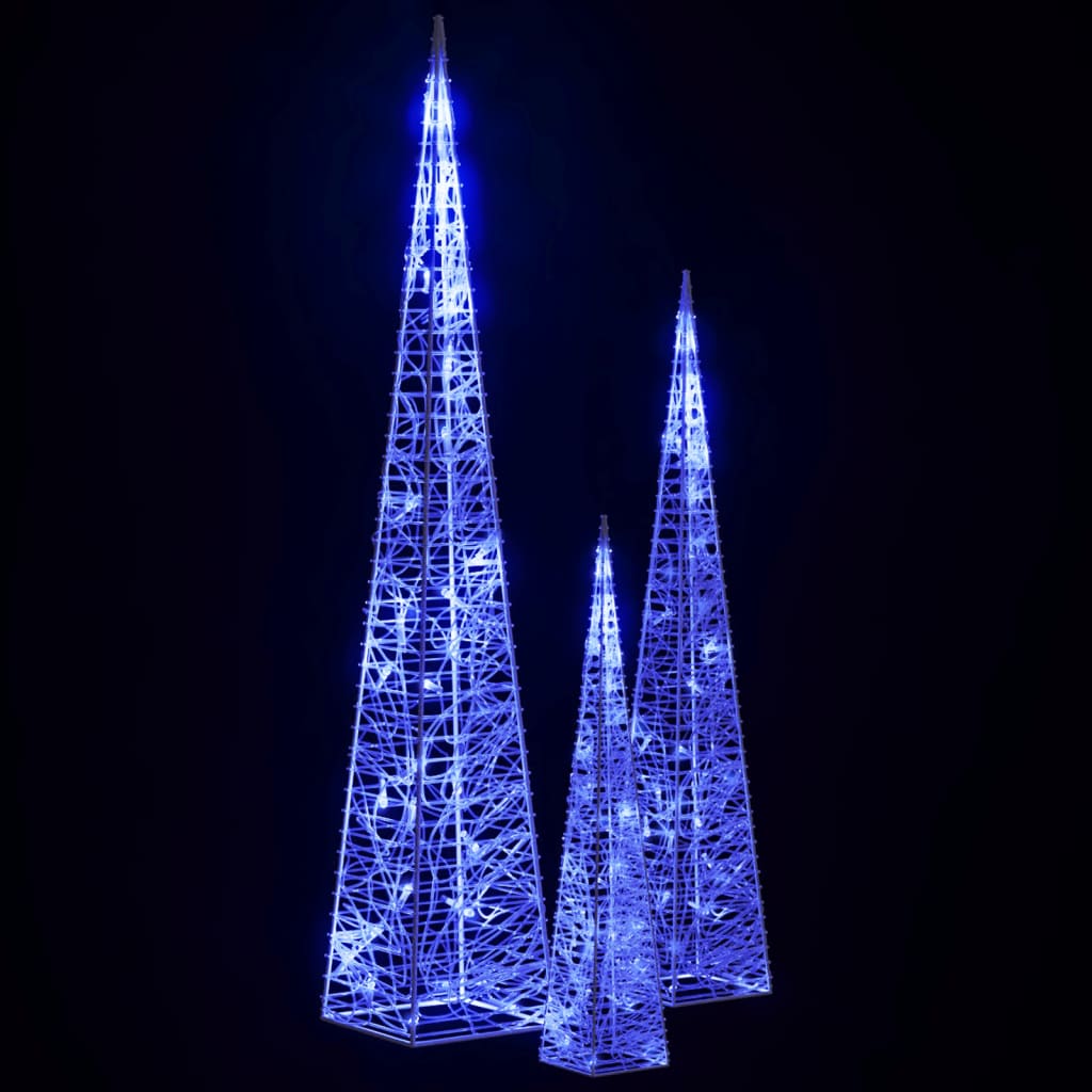 vidaXL Sada akrylových LED svetelných kužeľov modré 30/45/60cm