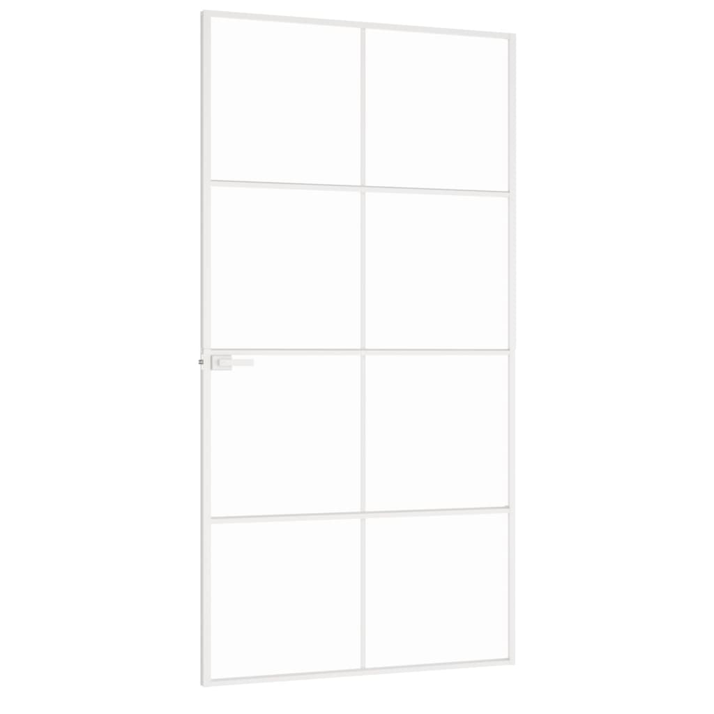 vidaXL Interiérové dvere biele 102x201,5 cm tvrdené sklo a hliník úzke