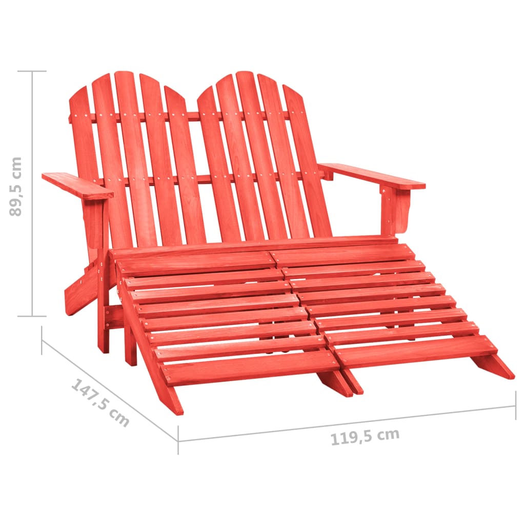 vidaXL 2-miestna záhradná stolička a taburetka Adirondack jedľový masív červená