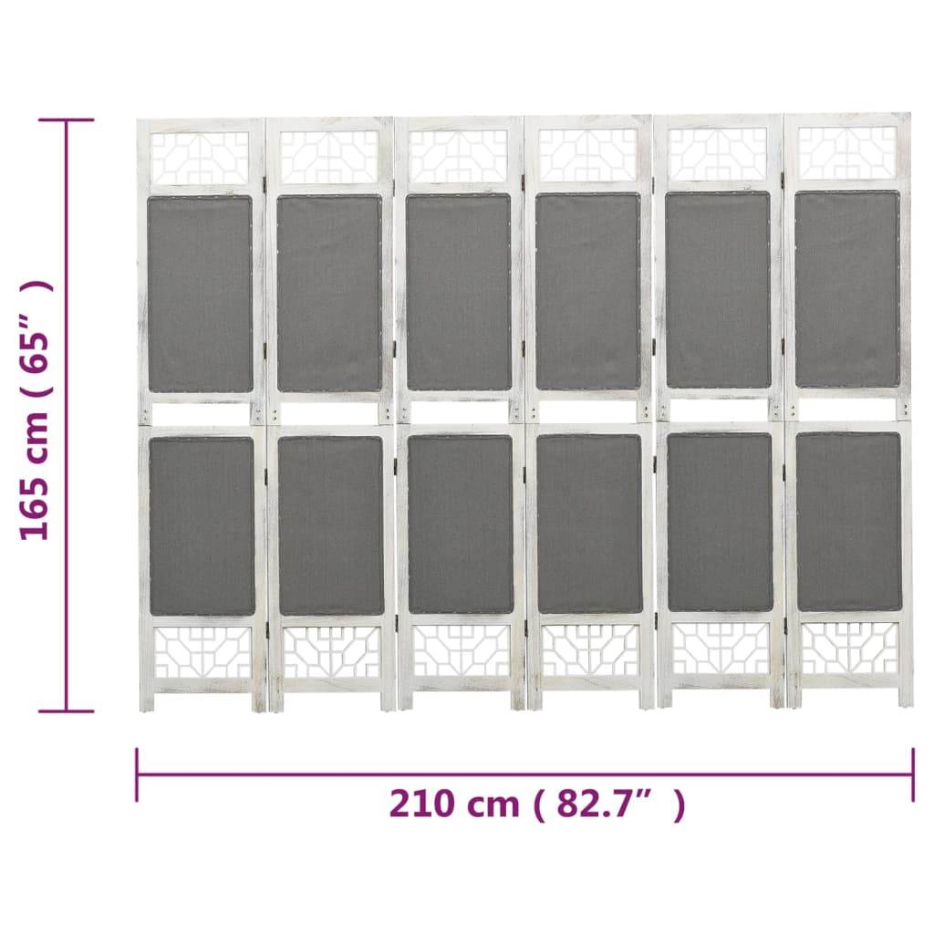 vidaXL 6-panelový paraván sivý 210x165 cm látkový