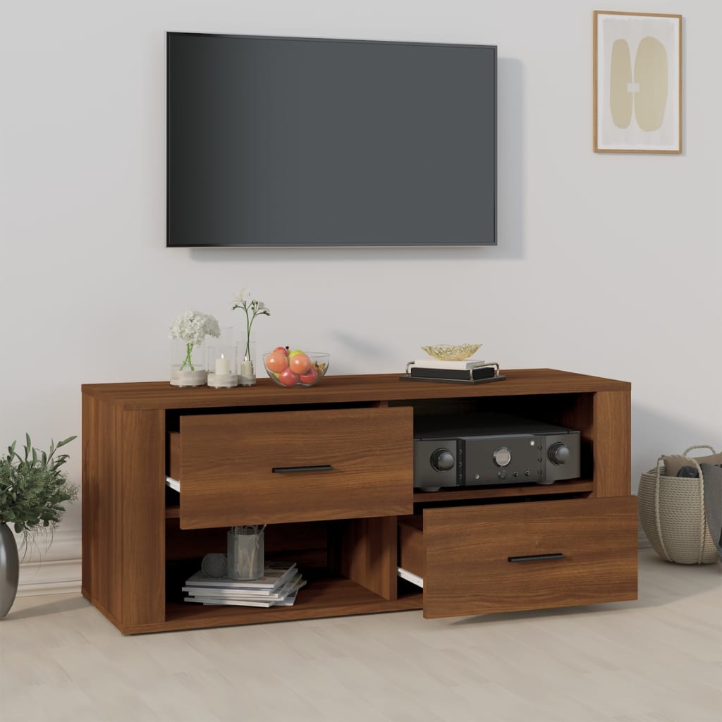 vidaXL TV skrinka hnedý dub 100x35x40 cm spracované drevo