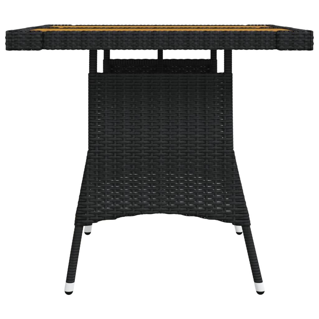 vidaXL Záhradný stôl čierny 70x70x72 cm polyratan a akáciový masív