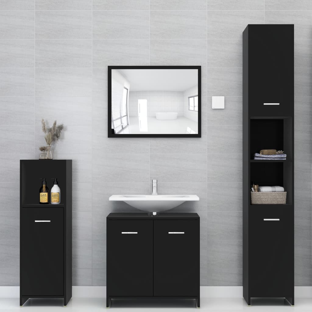 vidaXL Skrinka do kúpeľne, čierna 30x30x95 cm, kompozitné drevo