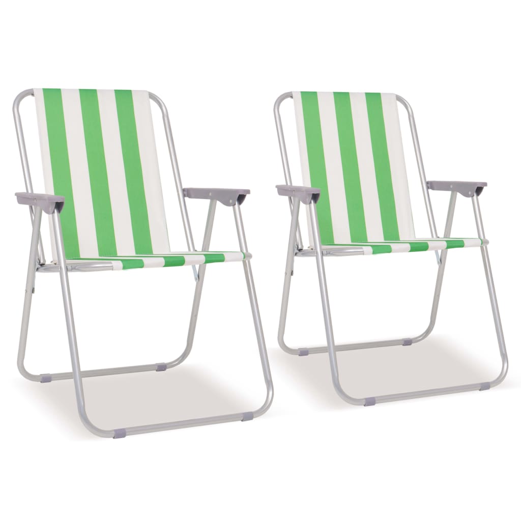 vidaXL Oceľové skladacie kempingové stoličky, 2 ks, zeleno-biele, 52x62x75 cm