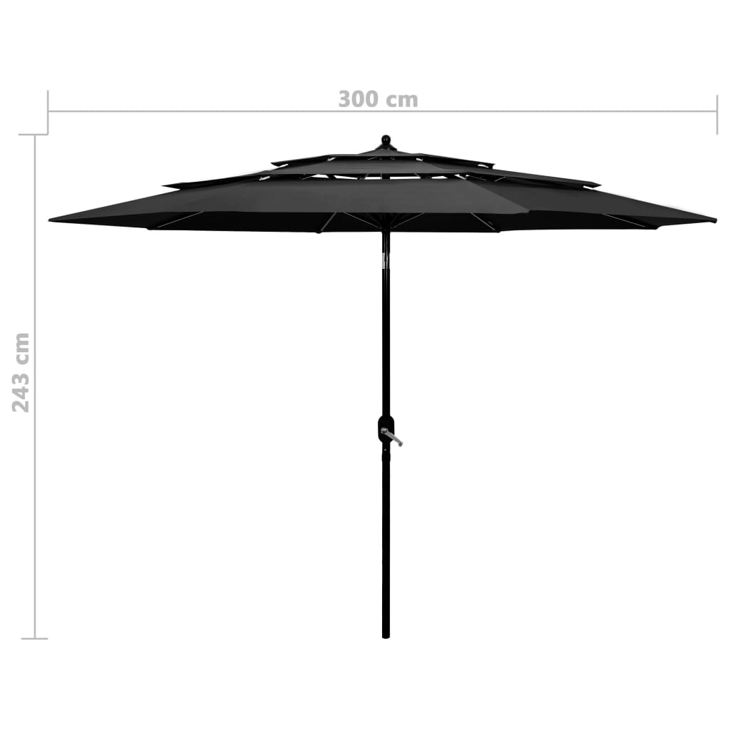 vidaXL 3-stupňový slnečník s hliníkovou tyčou antracitový 3 m