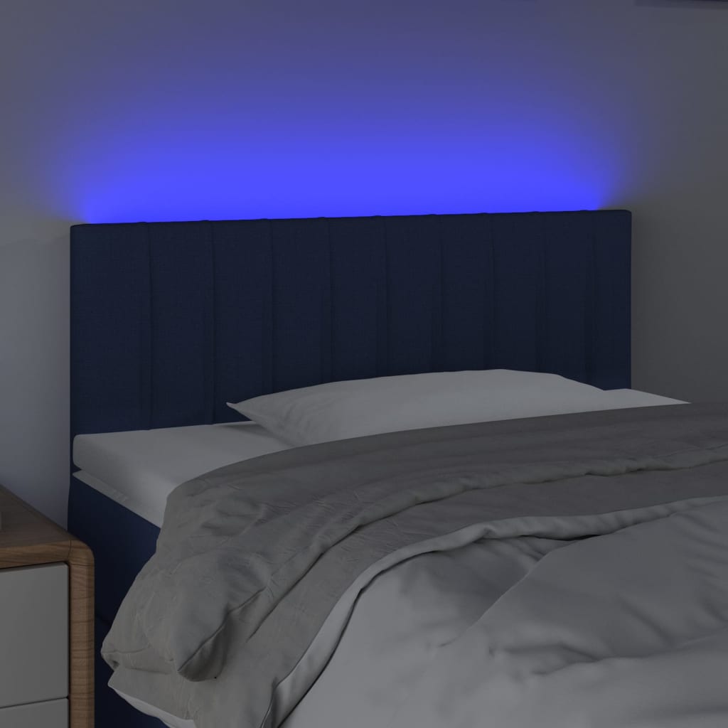 vidaXL Čelo postele s LED modré 80x5x78/88 cm látka
