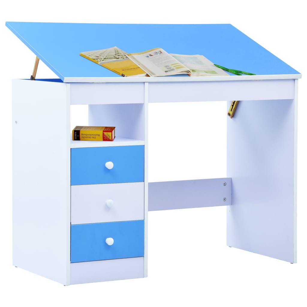vidaXL Detský stôl na kreslenie sklápací modrý a biely