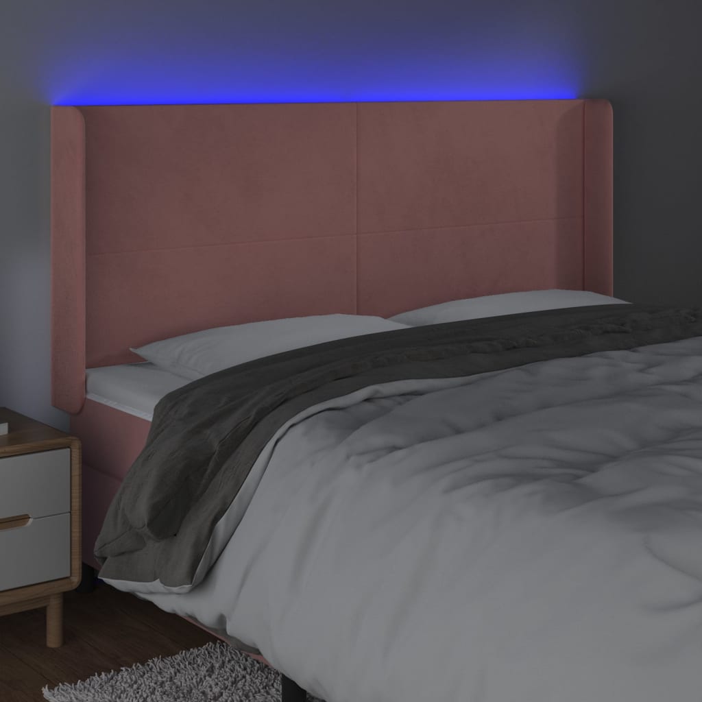 vidaXL Čelo postele s LED ružové 203x16x118/128 cm zamat