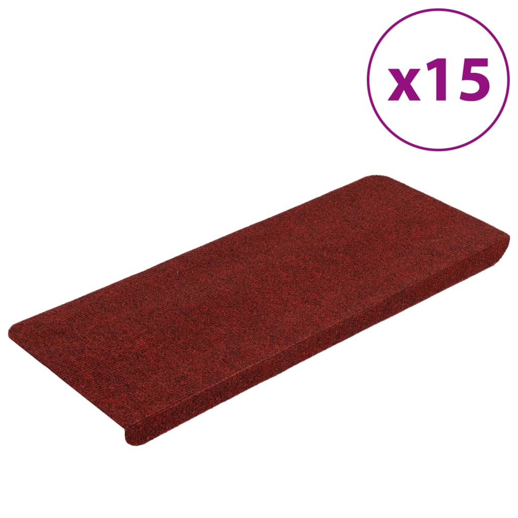 vidaXL Samolepiace nášľapy na schody 15 ks 65x24,5x3,5 cm červené