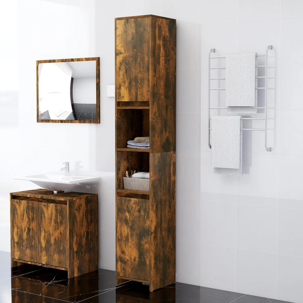 vidaXL Kúpeľňová skrinka údený dub 30x30x183,5 cm spracované drevo