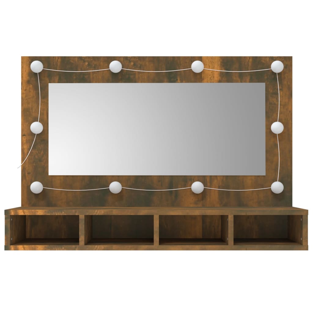 vidaXL Zrkadlová skrinka s LED dymový dub 90x31,5x62 cm