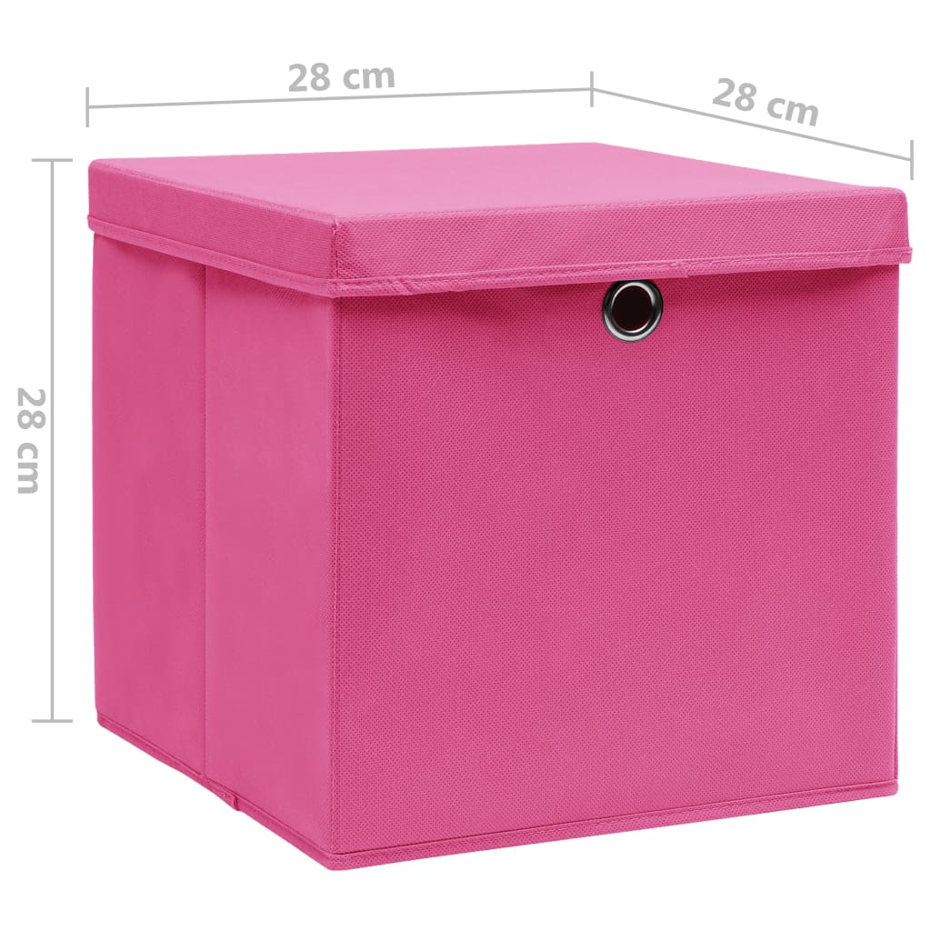 vidaXL Úložné boxy s vekom 10 ks, 28x28x28 cm, ružové