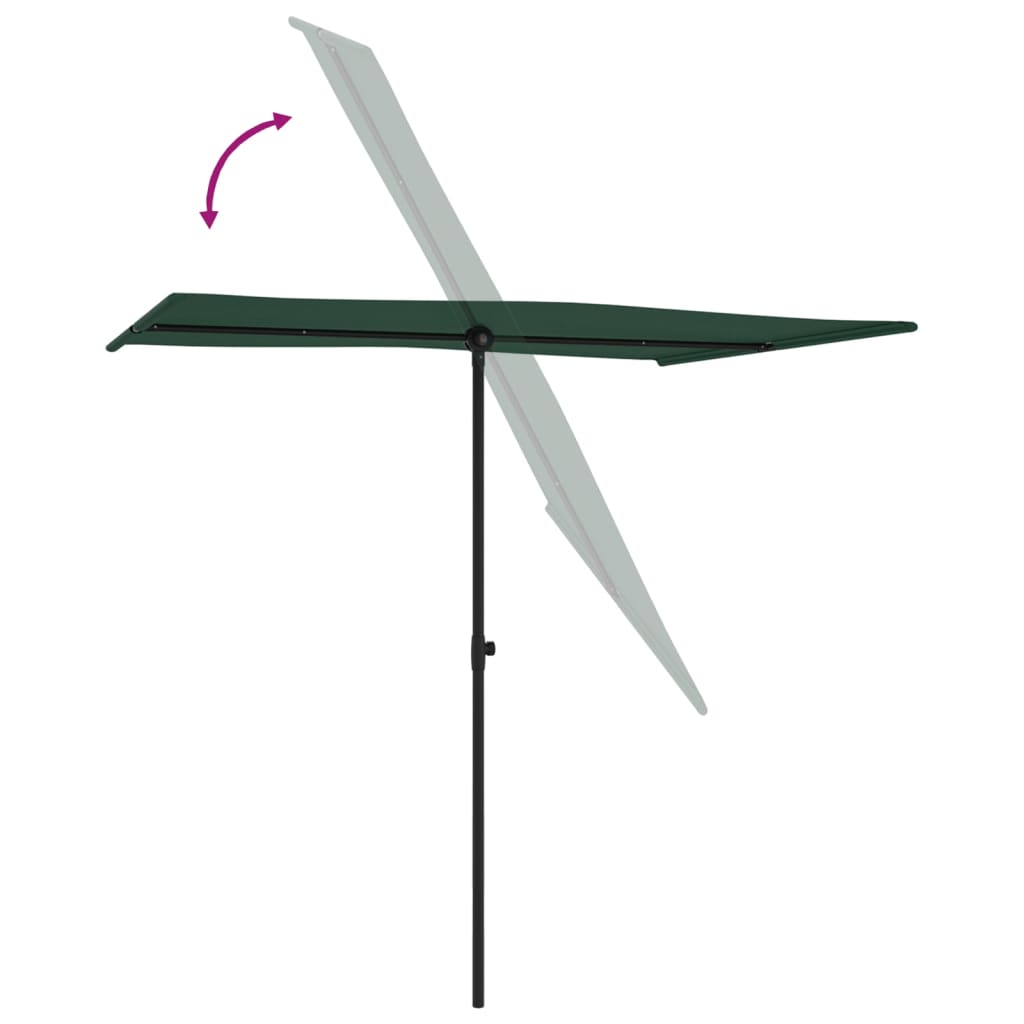 vidaXL Vonkajší slnečník s hliníkovou tyčou 2x1,5 m, zelený