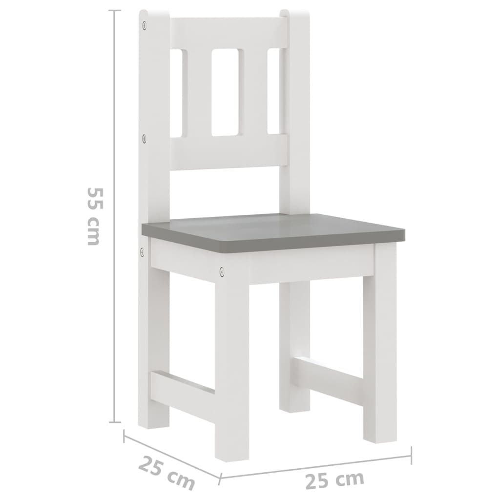 vidaXL 3-dielna sada detského stola a stoličiek, bielo sivá, MDF
