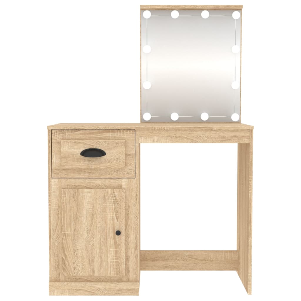 vidaXL Toaletný stolík s LED dub sonoma 90x50x132,5 cm sprac. drevo