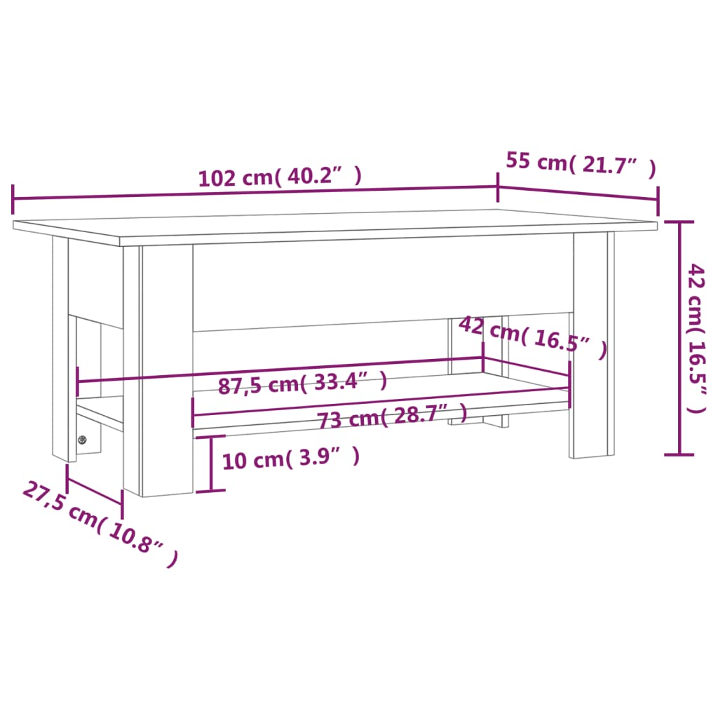 vidaXL Konferenčný stolík betónový sivý 102x55x42 cm drevotrieska