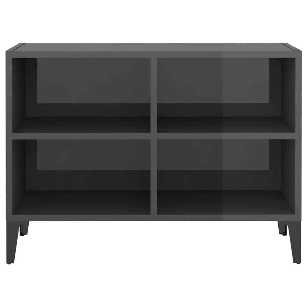 vidaXL TV stolík s kovovými nožičkami lesklý sivý 69,5x30x50 cm