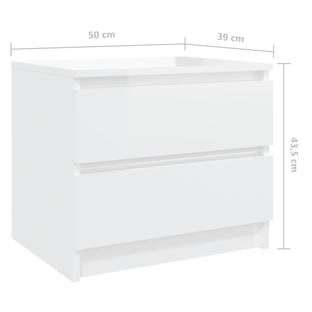 vidaXL Nočný stolík lesklý biely 50x39x43,5 cm drevotrieska