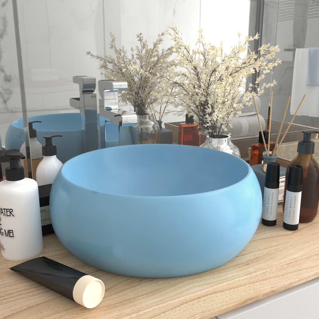 vidaXL Luxusné umývadlo, okrúhle, matné svetlomodré 40x15 cm, keramika