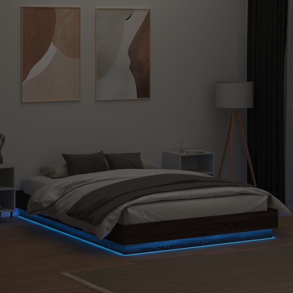vidaXL Rám postele s LED svetlami hnedý dub 160x200 cm