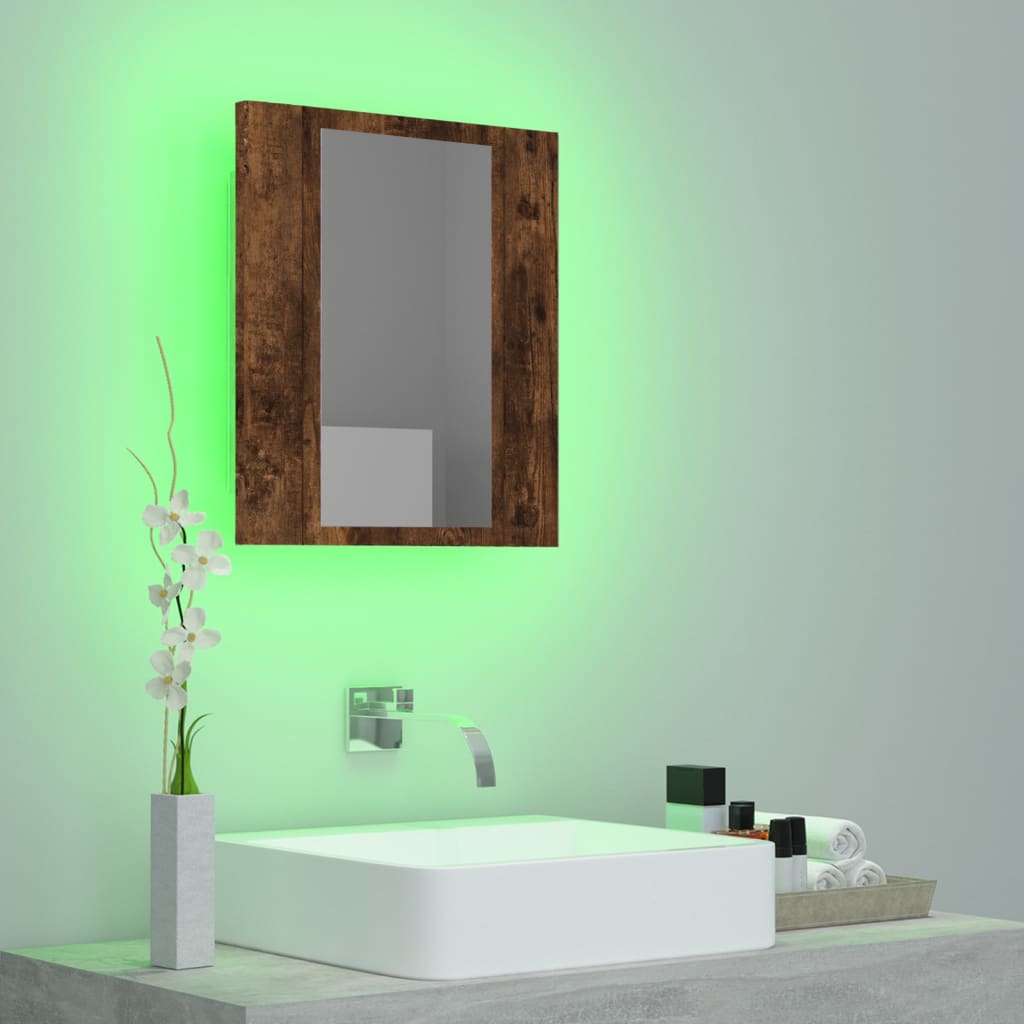 vidaXL LED zrkadlová skrinka dymový dub 40x12x45 cm kompozitné drevo