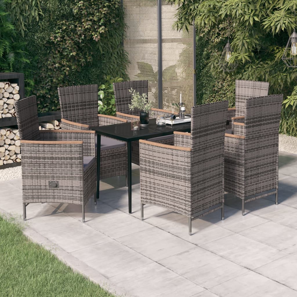 vidaXL 7-dielna záhradná jedálenská súprava so sedákmi sivá