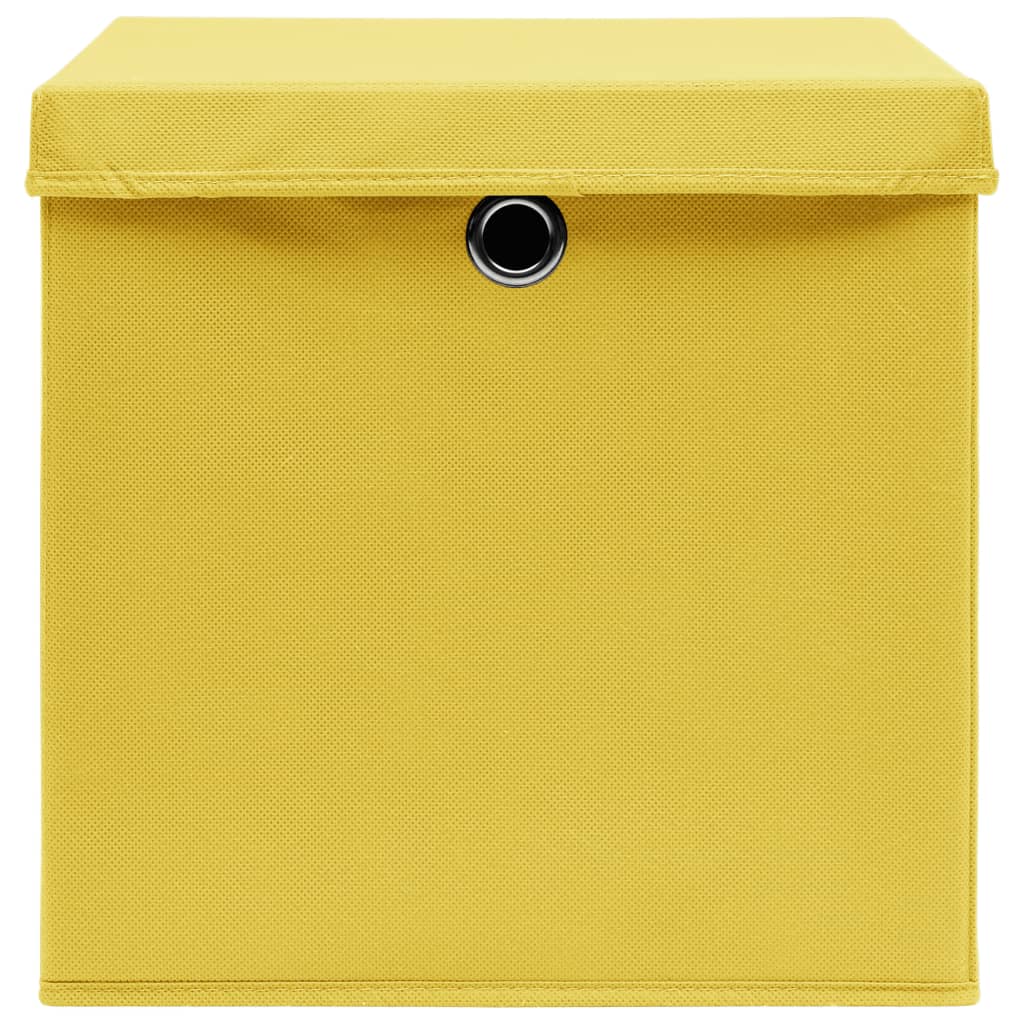 vidaXL Úložné boxy s vekom 4 ks, 28x28x28 cm, žlté