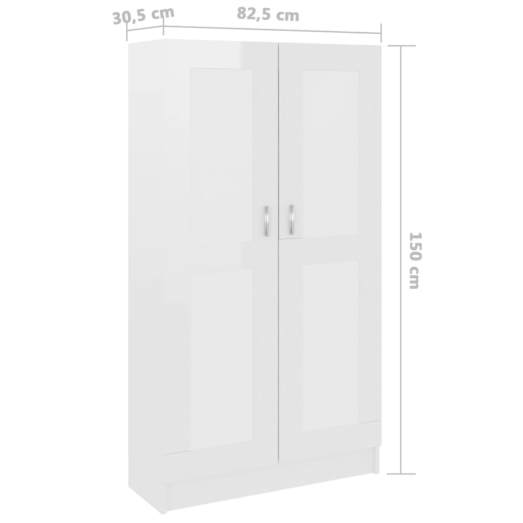 vidaXL Knižnica, lesklá biela 82,5x30,5x150 cm, kompozitné drevo