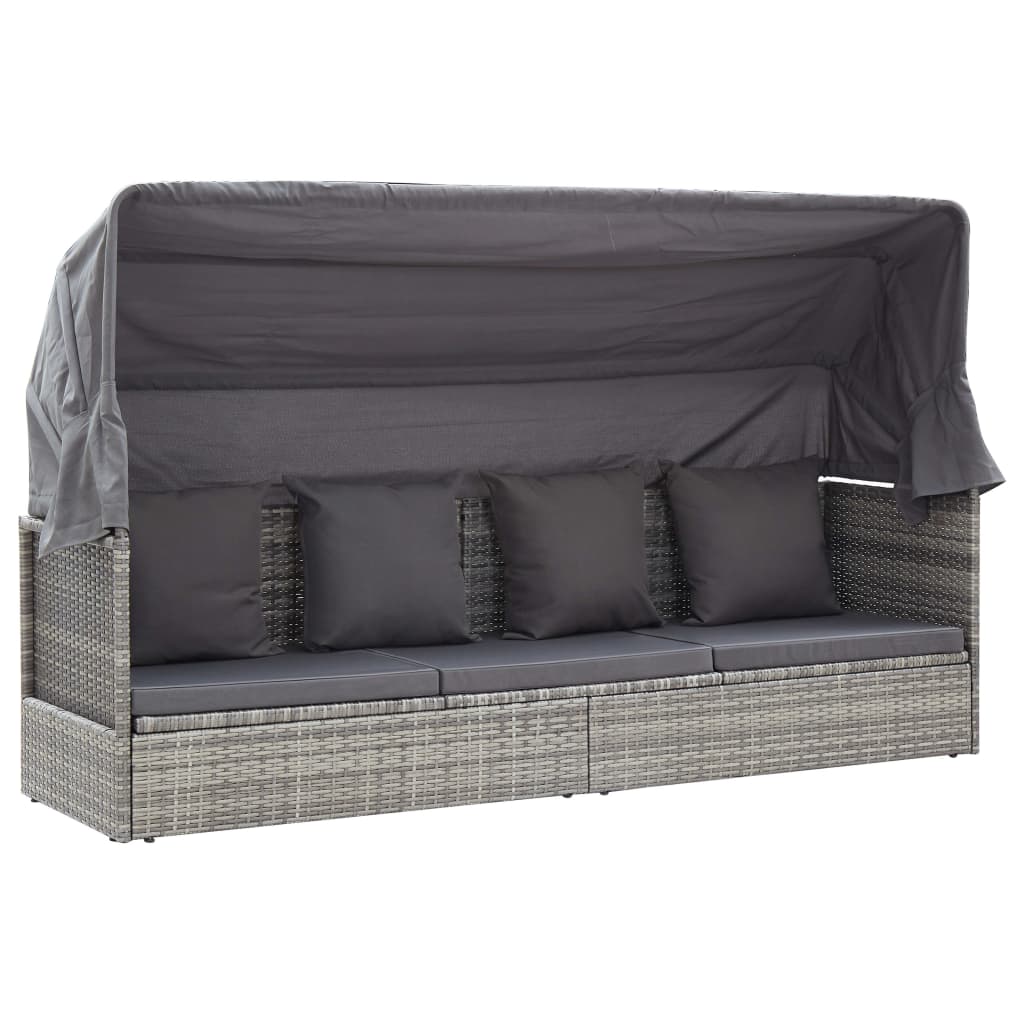 vidaXL Záhradná posteľ so strieškou, odtiene sivej, polyratan