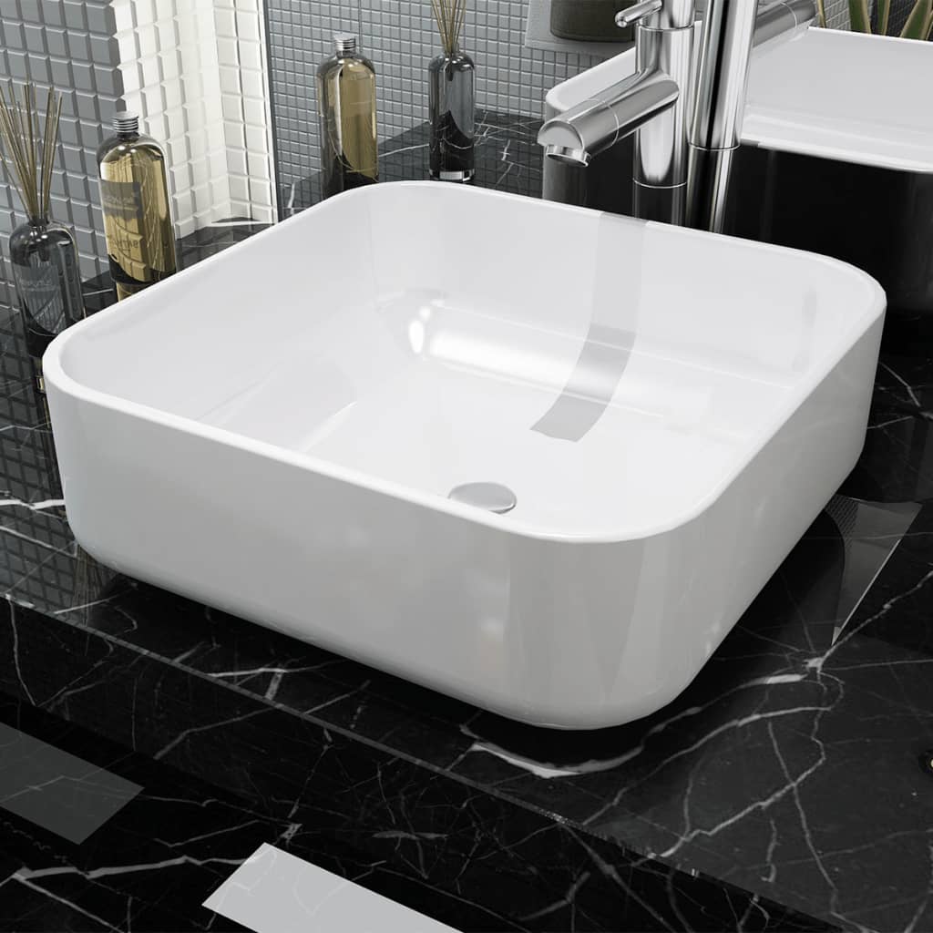 vidaXL Štvorcové keramické umývadlo, biele, 39x39x13,5 cm