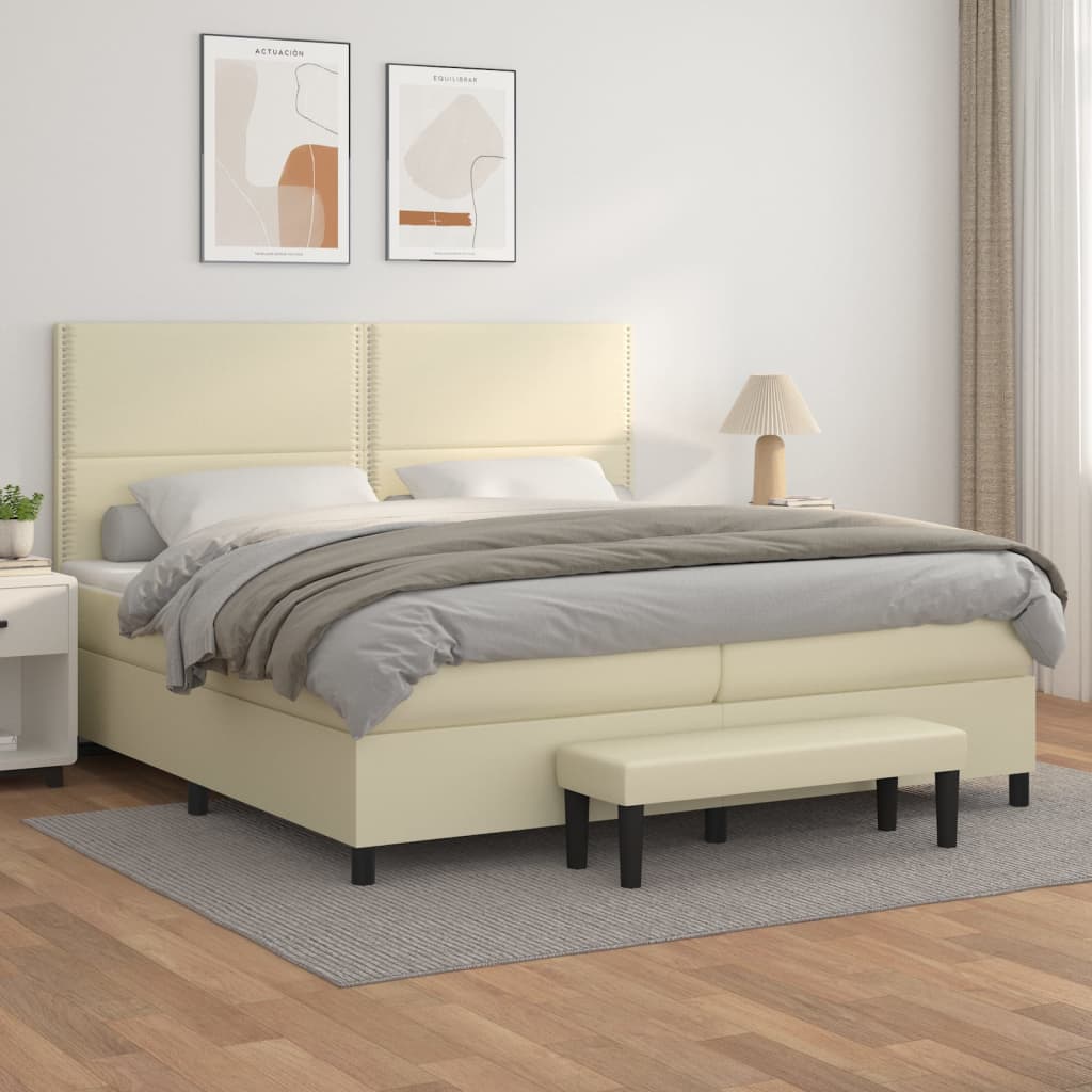 vidaXL Boxspring posteľ s matracom krémová 200x200 cm umelá koža