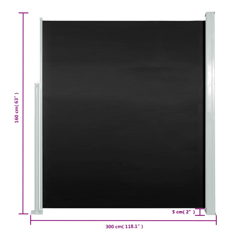 Bočná markíza na terasu/balkón 160x300 cm, čierna
